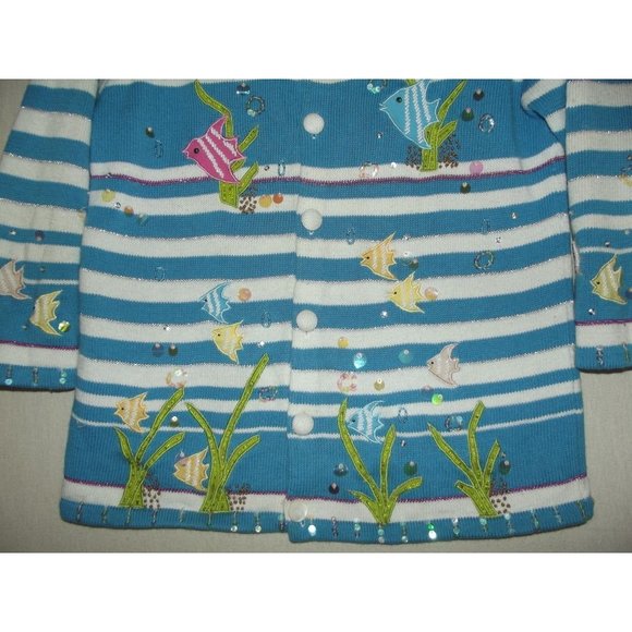 Striped Blue and White Sweater with Fish Embroidery - Picture 7 of 12